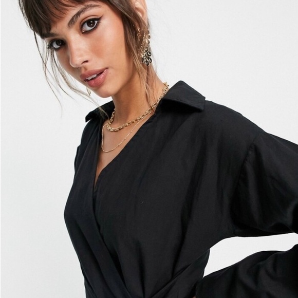 Pretty Lavish Black Cotton Linen Blend Mini Blazer Dress Sz 6 Editorial Capsule - Picture 3 of 8